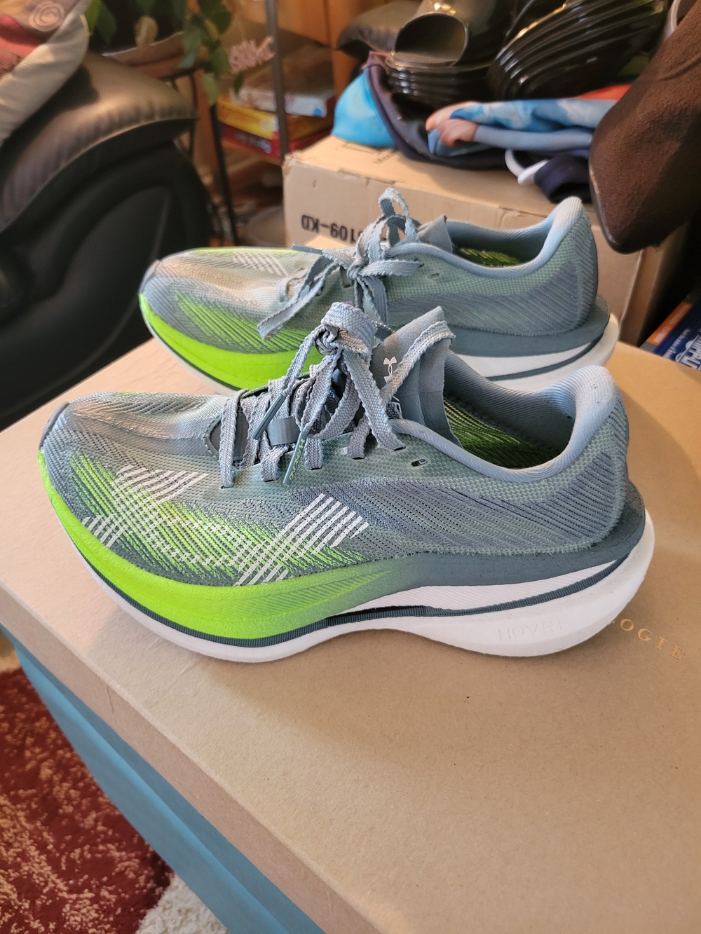 Under Armour Kids Gray and Neon Green Running Sneakers